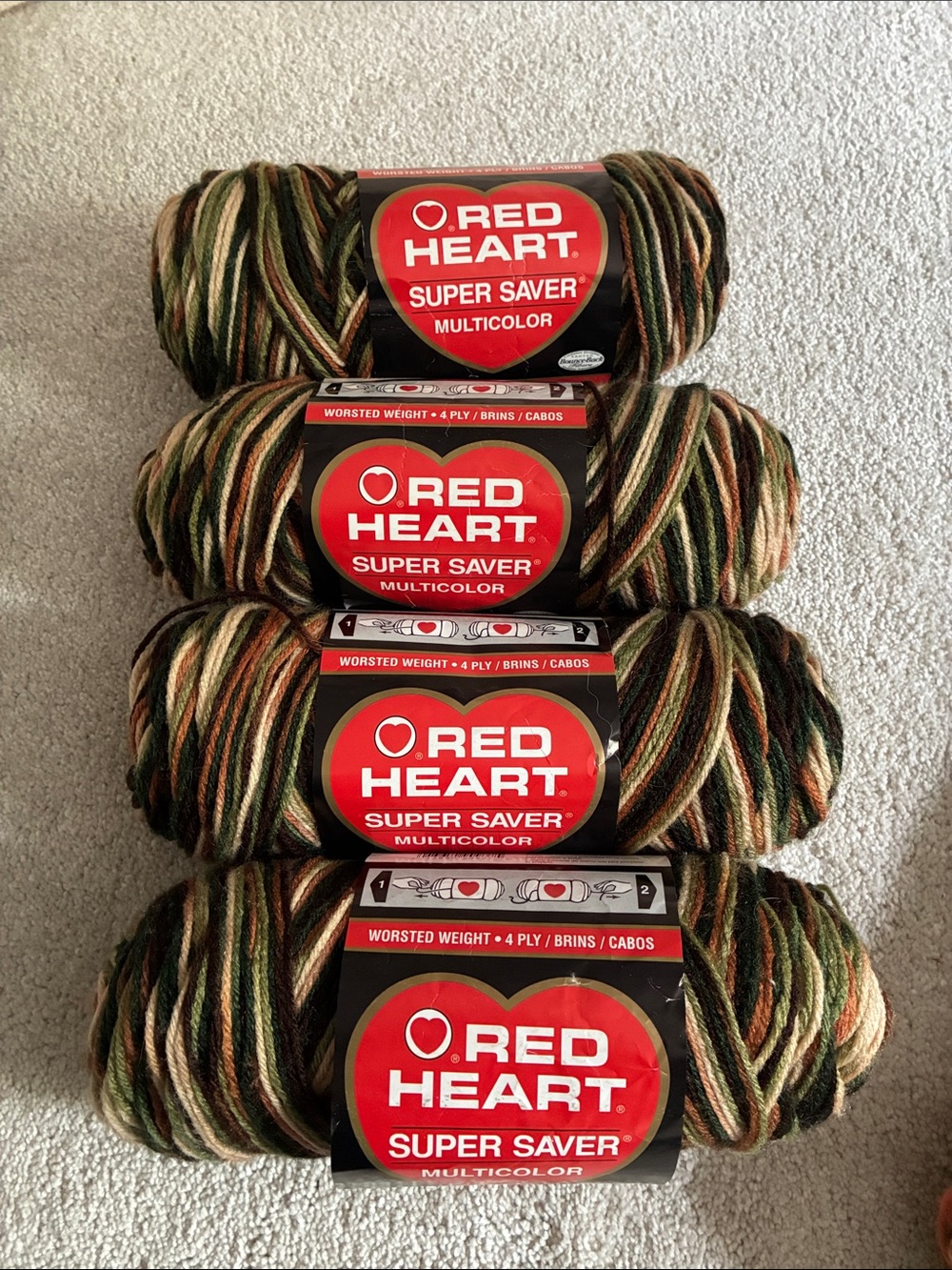 Red Heart Super Saver Multicolor Yarn - Olive, Brown & Cream